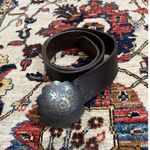 Vintage J.Crew Western Boho Style Leather Big Buckle Belt Size 28 Brown Photo 0