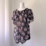 No Boundaries  Sheer Black Floral Print Blouse Photo 2