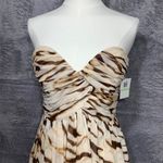 Donna Morgan Strapless Brown Ivory Animal Print Silk Dress Size 4 NWT Photo 1