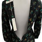 Amanda Uprichard  100% Silk Deep V Floral Mini Dress Black Puff Sleeve Small NEW Photo 6