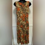 Dress Barn Tank Dress Floral Tiger Print Button Down Front Slits Maxi Size 10 Photo 5