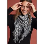Anthropologie Gray Snow Leopard Fringed Shawl Scarf Photo 1