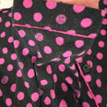DKNY  Black Long Sleeve Button Up PJ Set With Hot Pink Logo Dots and Pockets- Photo 2