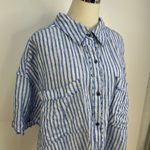 Free People  We The Free Sail Away Linen Stripe Shirt Blue Photo 1