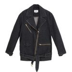 Nanushka Charcoal Black Cite Oversized Denim Belted Moto Biker Jacket Size XS Photo 5