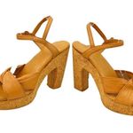 *Vintage 70's Platform Heels Womens Size 7 Disco Dance Cork Tan Strappy Sandals Photo 9