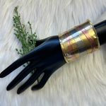 Vintage brass copper silver tone wide cuff bracelet Photo 5