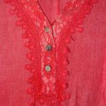 Alessia Pacini 2X 100% Linen Dress Midi Sleeveless Lace Split Neck Red Photo 4