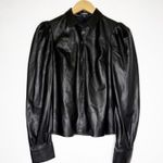 EXPRESS  Women’s Black Faux Leather Ruffle Shoulder Button-Up Shirt Size XS NWT Photo 1