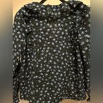 Loft  Black and Blue Floral Ruffled Longsleeve Blouse size XS Petite Photo 7