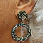 St. John ππ Circular Drop Clip On Earrings ~ Green Enamel Gold Jewels NWOT Photo 0