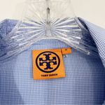 Tory Burch  Blue Gingham Plaid Yellow Piping Buttondown Shirt Size 12 Photo 7
