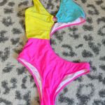 Neon Colorblock Cutout One Piece Swimsuit Blue Size L Photo 4