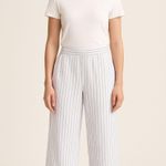 NWT Martha Stewart XL White Blue Striped 100% Linen Wide Leg Cropped Pants Beach Photo 8