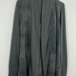 Ecru Womans  Long Sleeve Open Front Cardigan Sweater Small Gray Faux Suede Photo 0