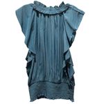 Ramy Brook  blue split neck women's ruffle cap sleeve smocked top blue size M Photo 2