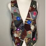 Patchwork Open Vest L Handmade Crazy Quilt Button Appliqué Granny Grandma Vtg Size L Photo 0