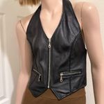 Vintage FIRST Black 100% Genuine Leather Biker Vest Women’s Halter Vest Size M Size M Photo 0