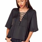 Lovers + Friends  Black Satin Lace Up Boulevard Blouse Photo 0