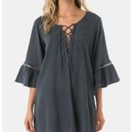 O'Neill Black Salt Water Solid Long-Sleeve Swim Dress Cover-Up Size L Photo 6