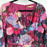 Gianni Bini Floral Dress Lined Balloon Sleeves Flirty Tie Front Keyhole medium Photo 5