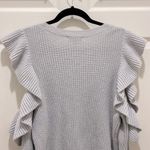 BP  Gray Ruffle Cold Shoulder Crew Neck Knit Long Sleeve Sweater Photo 4