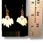 HALLOWEEN GHOST Earrings FUN White With Gold Edging Black Red Faces Dangle Drop Photo 2