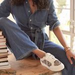 BIRDIES the Cardinal Leather Sneakers in Floral Houndstooth plaid White Size 7 Photo 0