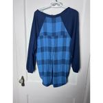 Anthropologie Pilcro Mixed Media Flannel Thermal Flowy V-neck Blue Shirt Small Photo 7