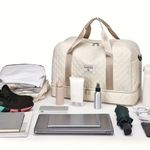 Large Quilted Travel Bag Tan Photo 2