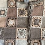 Talbots Vintage  Hand Knit Earth Tone Granny Square Button Down Cardigan Sweater Photo 4