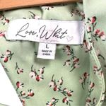 Love, Whit Pistachio Green Petite Floral Ruched Midi Dress High Slit Open Back L Size L Photo 8