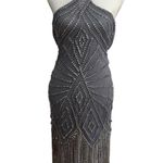 ASOS NEW NWT  Design Halter Crystal Embellished Fringe Dress In Silver Photo 3