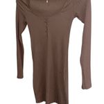 ZARA  Ribbed Long Sleeve Square Neck Mini Dress Brown Size S Photo 1