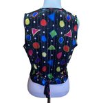 Vintage 80's Retro Shapes Striped Button Vest Small Black Photo 3