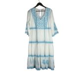 Soft Surroundings  Juniper Women's Embroidered Maxi Dress‎ White Blue Boho Small Photo 1
