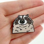 Up Close Raccoon Funny Soft Enamel Pin, Trash Panda Pin Gray Photo 0