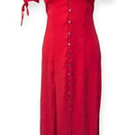 EXPRESS Midi Dress Red Waist Defined Button Front Open Back Silky Holiday Photo 0