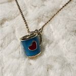Cute Mini 3D Tea Cup With Love Heart Pattern Design Charms and necklace 18k GF Blue Photo 2