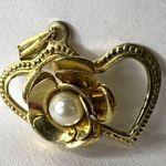 Womens Pearl Embellished Entwined Hearts Floral Necklace Pendant Gold Tone Photo 8