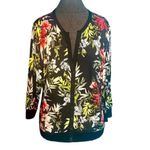 White House | Black Market  WHBM Floral Black Pink Snap Front Cardigan Sweater Photo 8