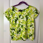 Jones New York Petite Medium 100% Cotton Natural Fiber Yellow Green Print Top Photo 2