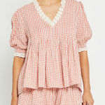 Hunter Bell  MIa Terracotta gingham top sz L Photo 0