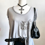 Y2K 3D Flower Slouchy Top, 2000s, Grunge,‎ Twee, Medium, Downtown Girl Gray Photo 0
