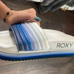 Roxy Slippy Jess Blue & White Slide Sandals Photo 4