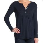 Sweet Romeo Waffle Knit Oversized Henley Tunic Top in Optic Black Size 1X Photo 0