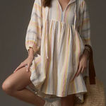 Sundry  Long Sleeve Babydoll blouson sleeve mini dress neutral motif striped XS Photo 0