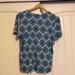 Brooke Shields Essentials Geometric Print T Shirt Medium Short Sleeve Blue White Photo 2