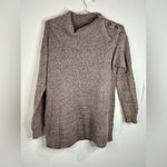 Fortune + Ivy  Women’s Large Brown Cowl Neck Button Sweater 27” Length Photo 2