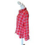 LL Bean Fleece Lined Flannel Shirt Jacket Button Front Plaid Red White Womens XS Photo 2